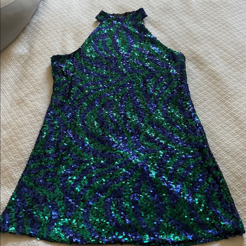 Crystal Doll Sequin Mini Dress in Green and Blue
